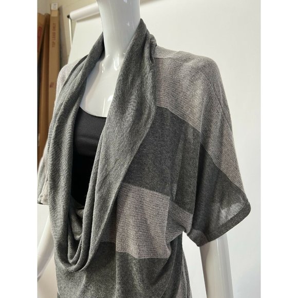 Splendid Womens Tunic Sweater Gray Stripe Short Sleeve Drape Neck Tight Knit M - Picture 5 of 12